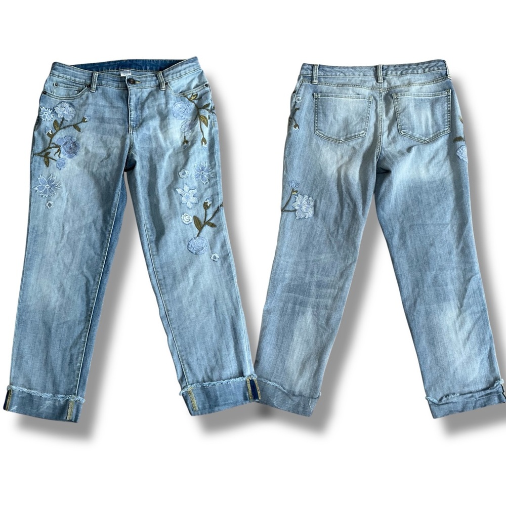 Time and Tru Light Blue Embroidered Boyfriend Jeans - Picture 2 of 8